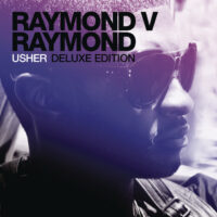 Album cover of Usher's "Raymond V Raymond Deluxe Edition", which features a side-angle picture of Usher in sunglasses, probably in the driver's seat. The picture is colored by a red and purple gradient filter.